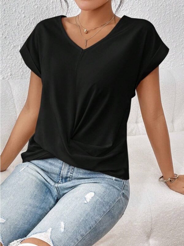 Fashion V-neck Short-sleeve T-shirt Summer Casual Irregular Knot Top For Women Clothing - Image 10