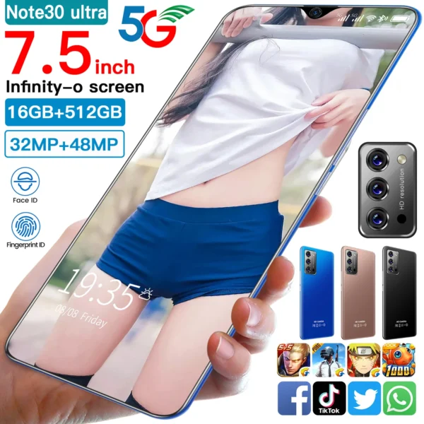 Note30 Ultra 7 5 Inch High Definition Pixel Large Screen Android All in One Video Game Wireless Network Low Cost Mobile Phone - Image 4