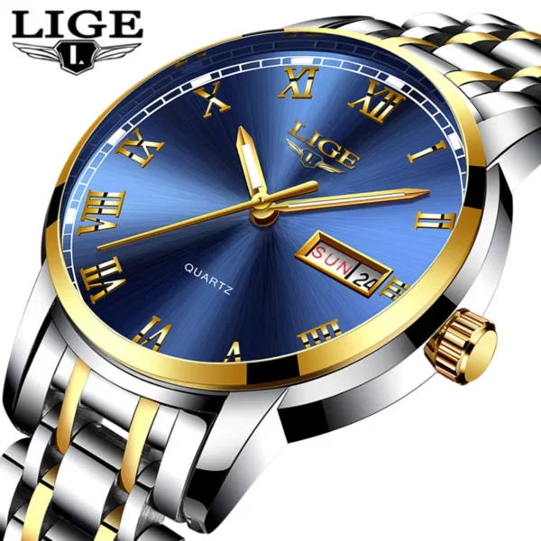 OLEVS Watch for Men Diamond Business Dress Analog Quartz Stainless Steel Waterproof Luminous Date Two Tone Luxury Casual Wrist Watch - Image 3