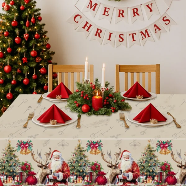 Christmas Santa Claus Tablecloth Merry Christmas Decorations For Home 2025 Navidad Noel Xmas Table Cover Happy New Year Gifts - Image 5