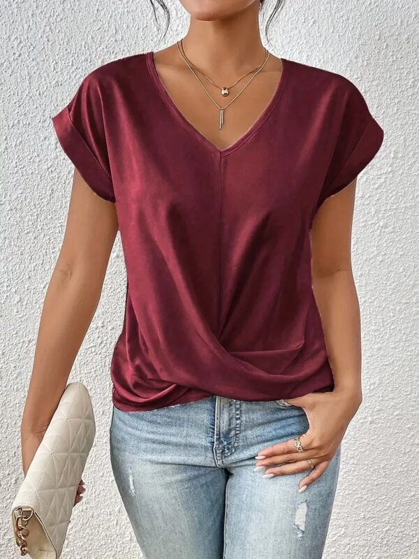 Fashion V-neck Short-sleeve T-shirt Summer Casual Irregular Knot Top For Women Clothing - Image 6